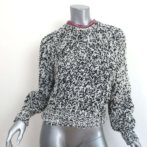 Isabel Marant Sweaters - Isabel Marant Pullover Sweater Wenji White/Black Cotton-Blend Loose Knit Size 34